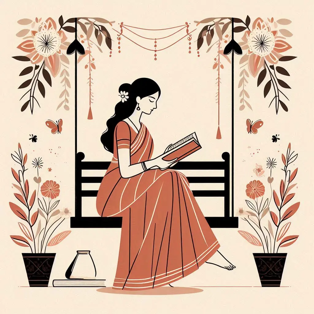 A beautiful women in garden reading book